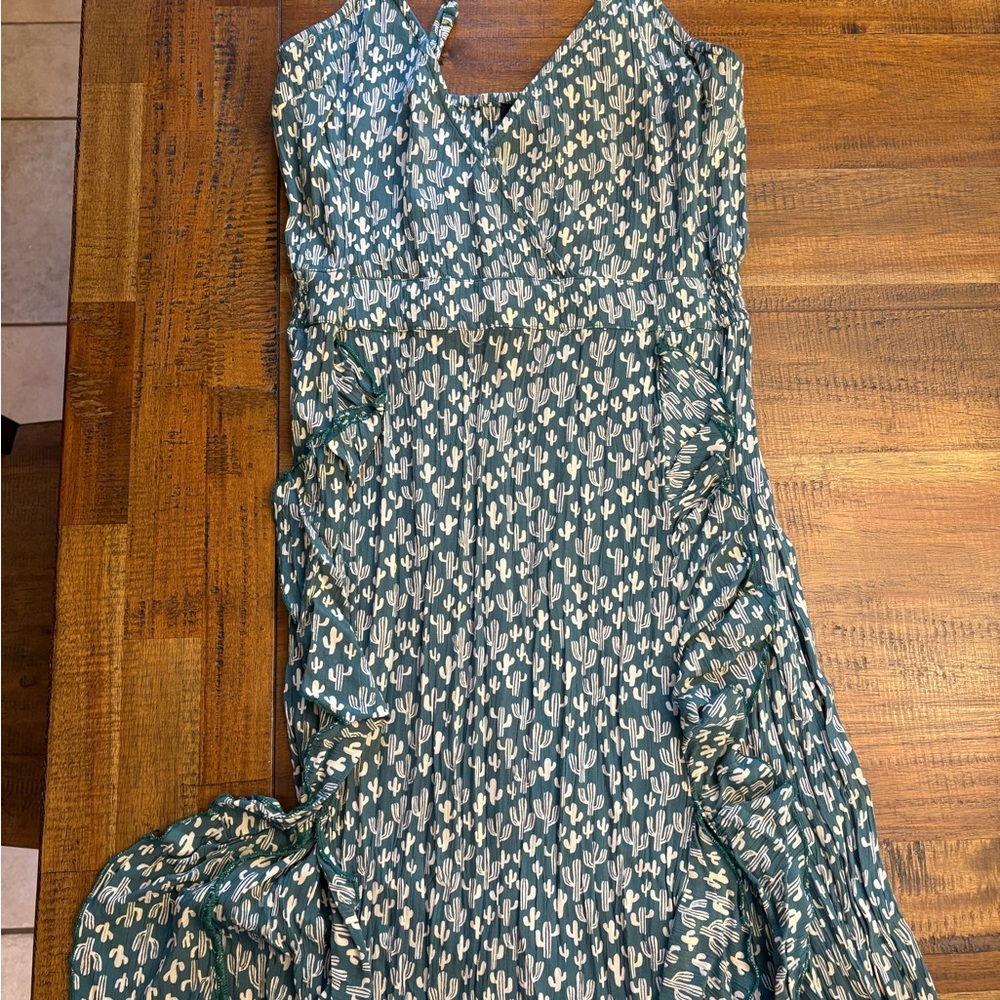 Cactus Print Green Dress